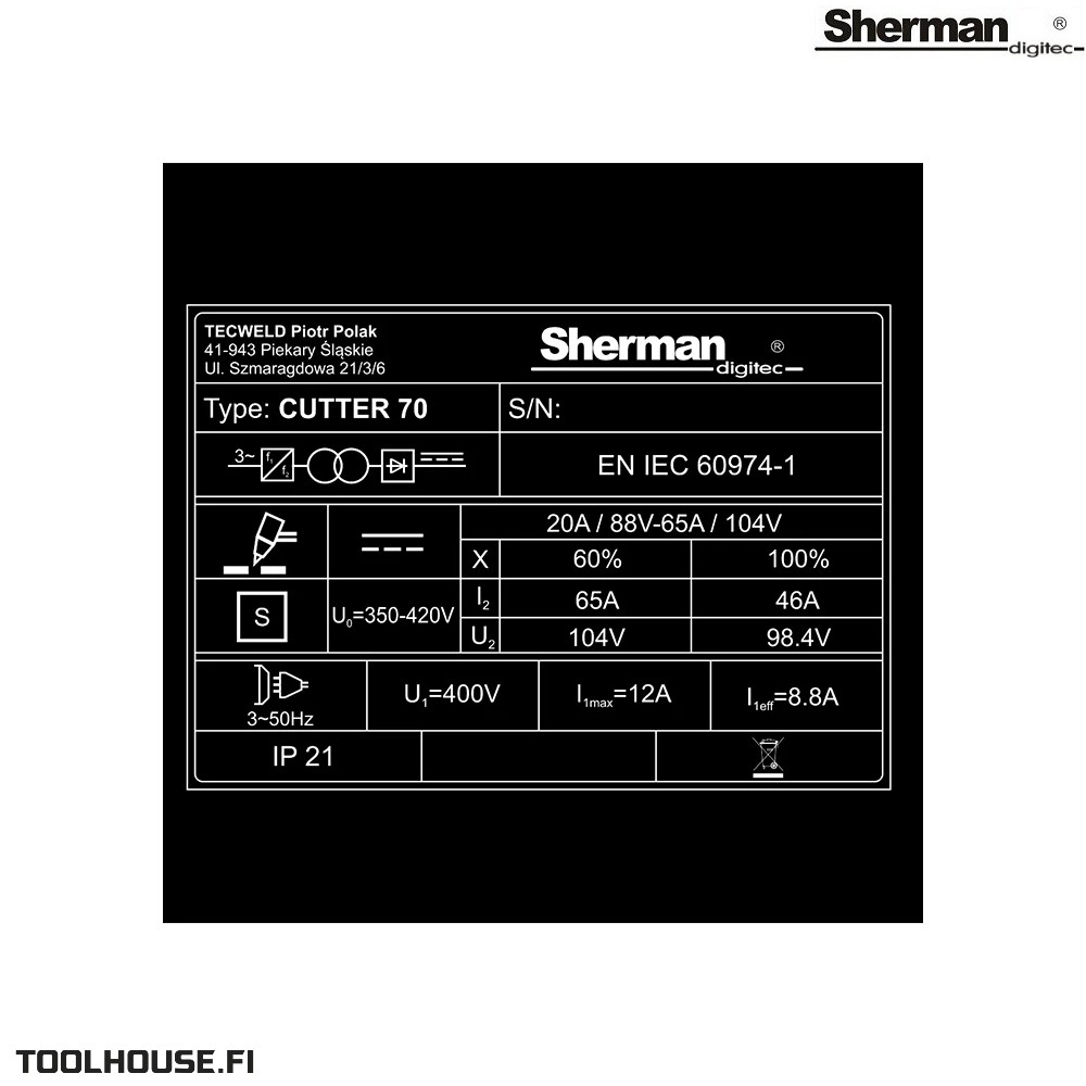 plasmaleikkuri sherman cutter 70 v4 IGBT